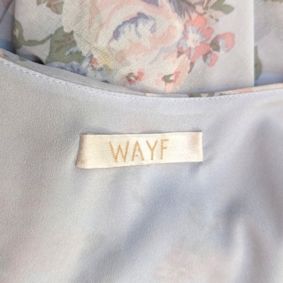 WAYF Love Note Floral Flutter Sleeve Pale Blue Chiffon Caped Maxi Dress (M) - Picture 3 of 6